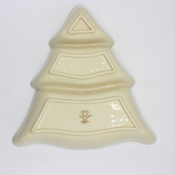 Vintage Lenox Holiday Tree Divided Serving Dish Creamy White with Holly Berries - Picture 5 of 9